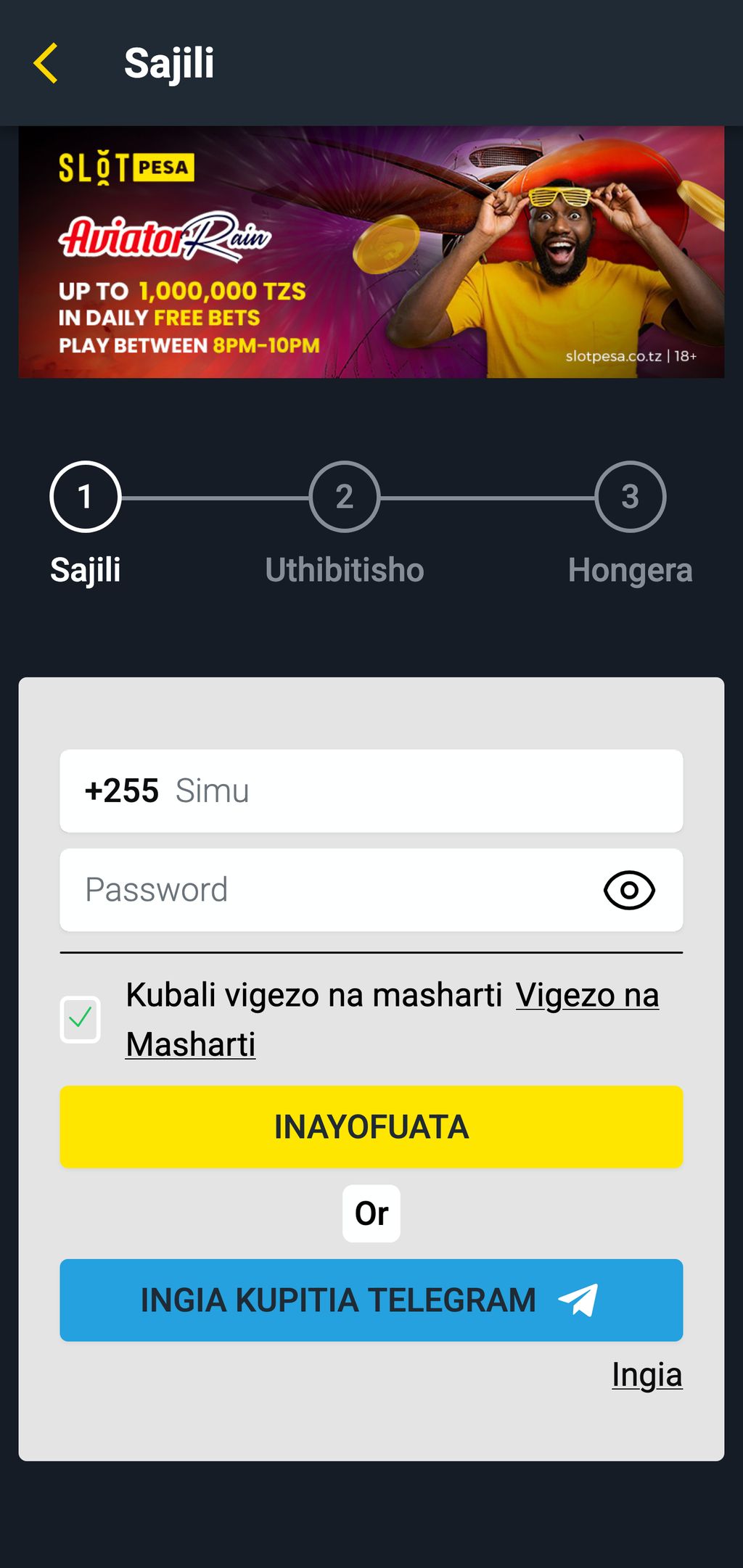 SlotPesa registration