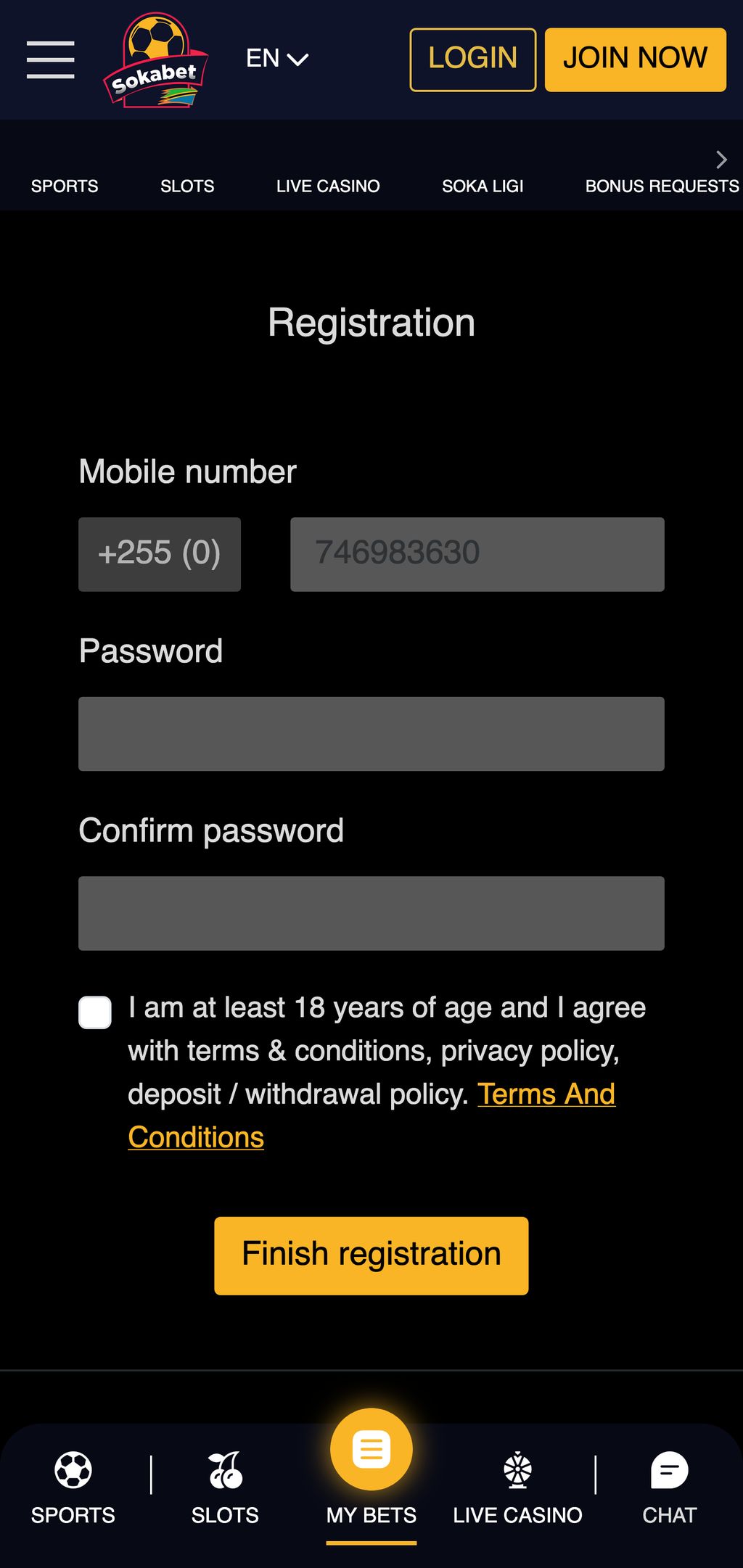 Sokabet registration