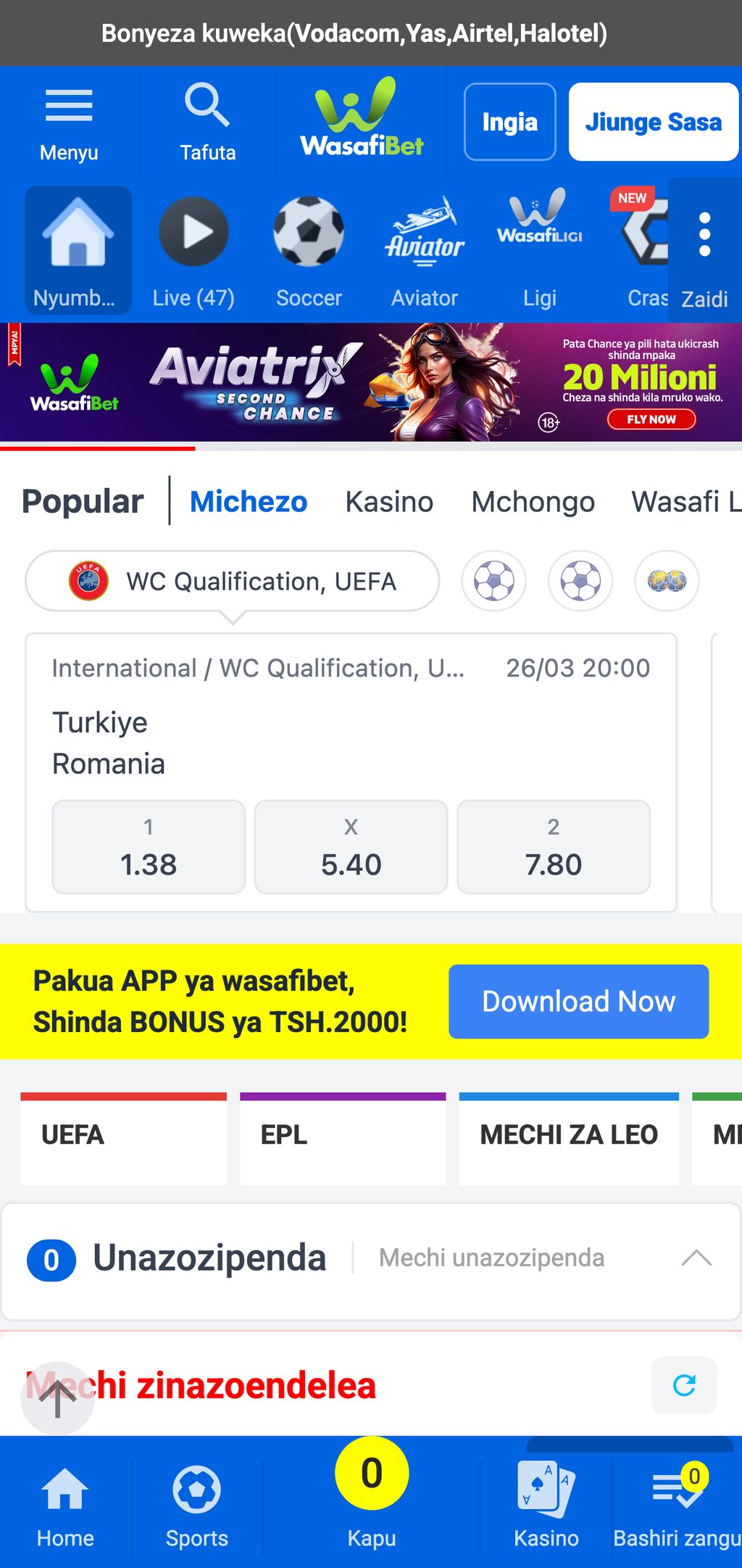 WasafiBet official website