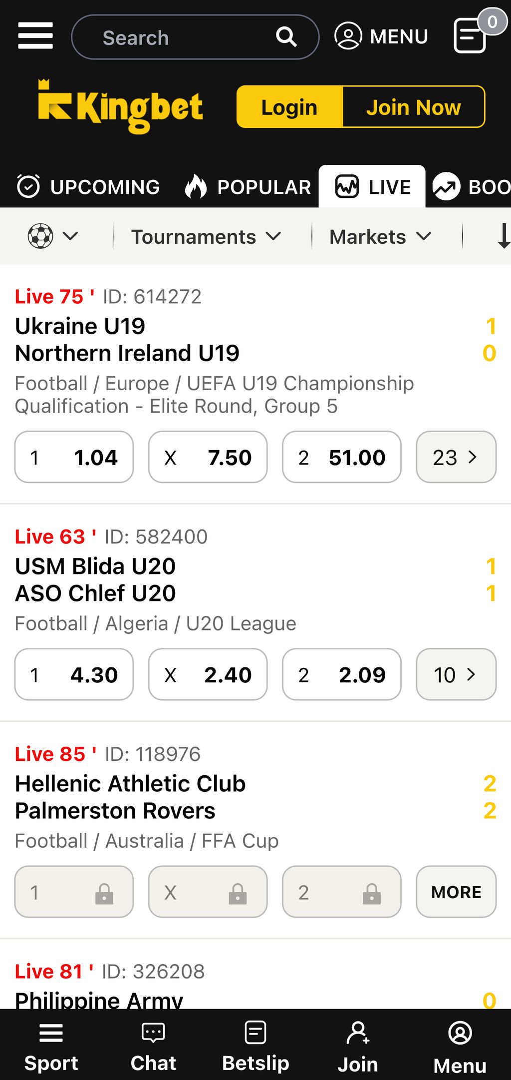 Kingbet sports betting page