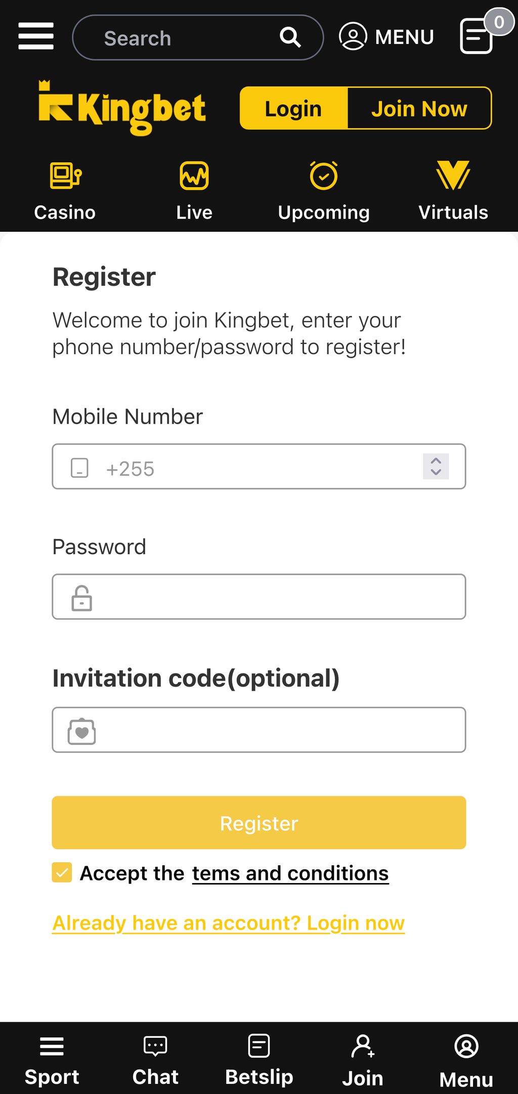 Kingbet registration