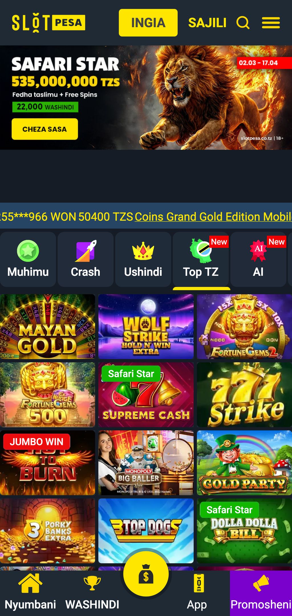 SlotPesa top slots in Tanzania